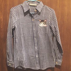 Pocket Kittie Stripped Button Down Shirt